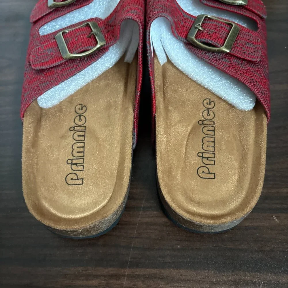 PRIMNICE Women's Comfy Arch Support Cork Footbed Sandals Haute Red Size 6 New